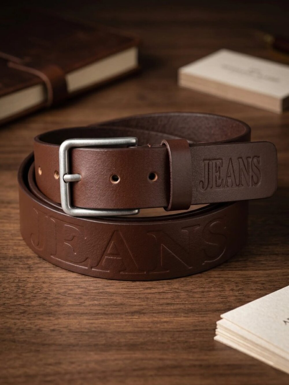 Men Leather Brown Belt with Silver Antique Buckle